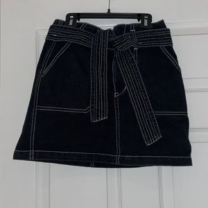 Tie front black denim skirt